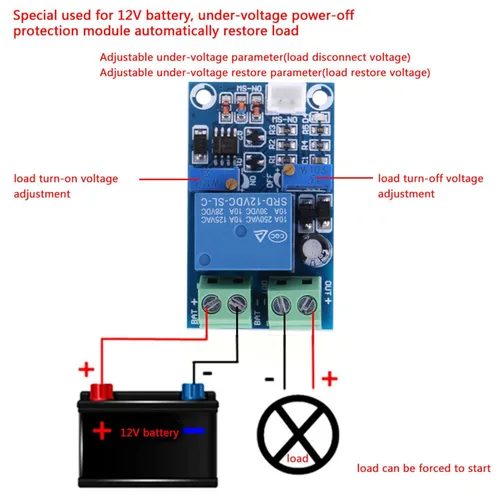 Vista 2 de Interruptor automático de corte de bajo voltaje de batería de 12V, indicador LED, potenciómetro ajustable, duración de la batería
