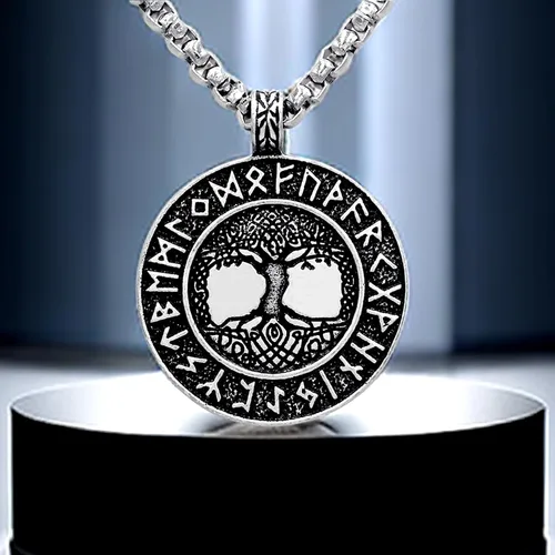 Vista 4 de Collar vikingo para hombre, flecha nórdica, lobo, cuervo, brújula, amuleto, joyería vikinga, collar de runa, regalo para hombres y mujeres