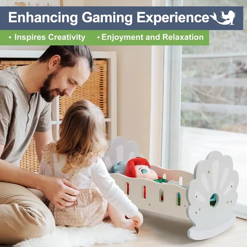 Vista 4 de ROBOTIME Cuna Mecedora de Madera para Muñecas, Juguetes de Cama para Muñecas de Niña, Cuna de Juguete para Muñecas de Bebé, Cuna para Muñecas de Azul