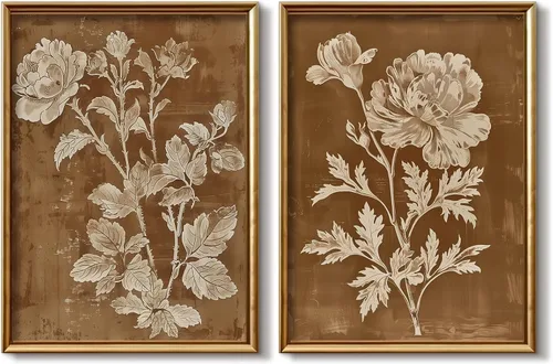 Vista 23 de Tanmart Arte de pared botánico vintage, lienzo floral antiguo, arte de pared, impresiones de flores neutrales, póster vintage de granja, pintura