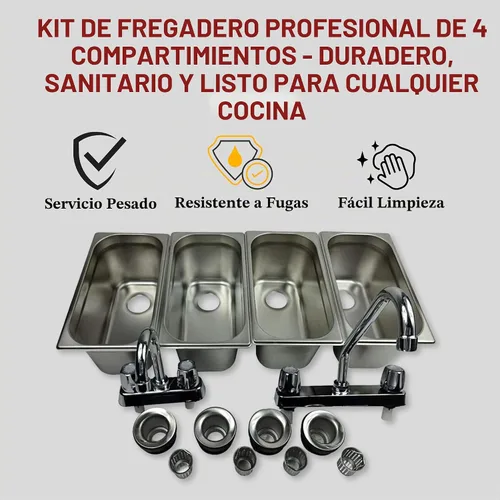 Vista 7 de Juego de fregadero de concesión de acero inoxidable estándar de 4 compartimentos