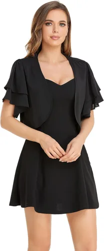 Vista 5 de Cárdigan de gasa de manga corta para mujer, con parte delantera abierta, para vestido de noche