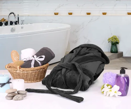 Vista 6 de NY Threads - Bata de baño de vellón con capucha para mujer, larga y afelpada