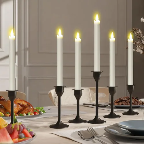 Vista 4 de Velas cónicas recargables sin llama, 6 unidades, velas LED cónicas parpadeantes con estación de carga y temporizador remoto para boda, Navidad