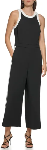 Vista 2 de Karl Lagerfeld Paris Womens Blak and White Pockets Framing Jumpsuit