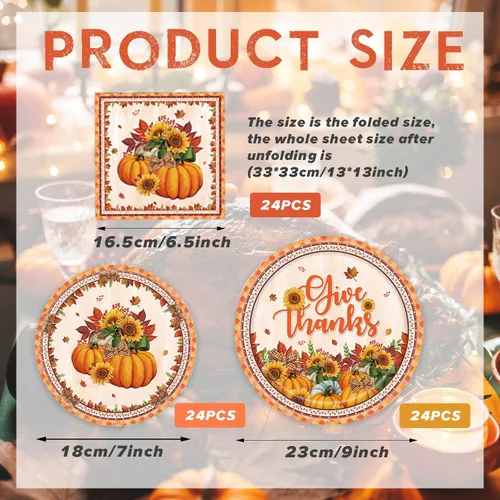 Vista 2 de Juego de platos y servilletas de Acción de Gracias, suministros de calabaza para fiesta de otoño, decoraciones de Acción de Gracias, juego