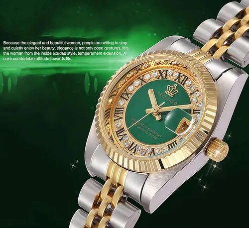 Vista 2 de MASTOP Reloj luminoso impermeable de cuarzo plateado dorado dos tonos acero inoxidable reloj de pulsera