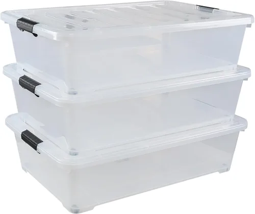 Vista 9 de Cajas de almacenamiento de 20 cuartos de galón debajo de la cama con ruedas, contenedor de almacenamiento de plástico transparente con pestillo