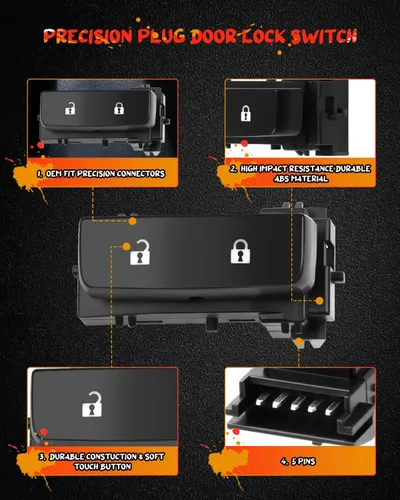 Vista 5 de Interruptor de bloqueo de puerta de repuesto para Chevy para Silverado 1500 2008-2013 for GMC for Sierra 1500 2500 HD 2008-2013, for GMC for