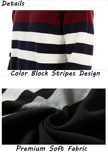 Vista 7 de MAGCOMSEN Suéter de cuello redondo para hombre sudadera de punto térmica suave bloque de color a rayas