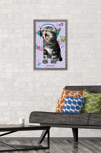 Vista 2 de Trends International Keith Kimberlin - Gato - Póster de pared cantando, 14.725 x 22.375 pulgadas, versión con marco de madera tipo granero