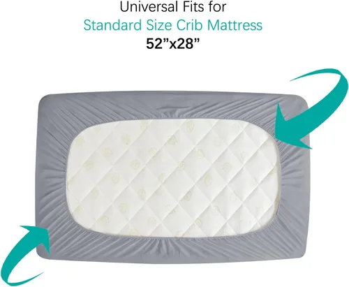 Vista 2 de Protector de colchón de cuna, sábanas impermeables para cuna, paquete de 2 fundas de colchón Quilted Machine Washable 52”x28” Noiseless Fit for
