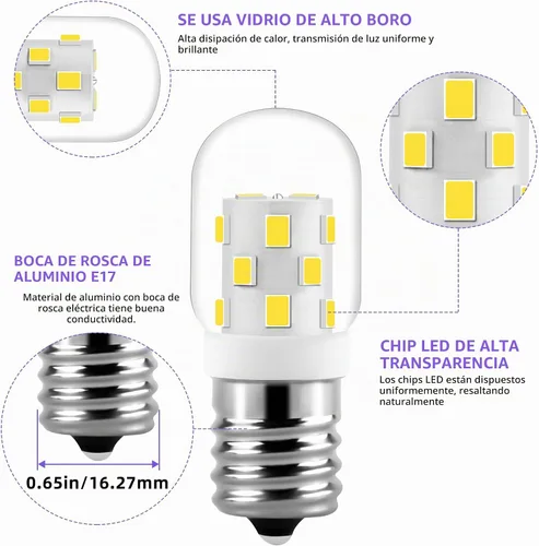 Vista 2 de AMI PARTS 8206232A Bombilla LED para Electrodomésticos Equivalente a Incandescente, Bombilla de Luz E17 para Microondas Bajo Campana Refrigeradores
