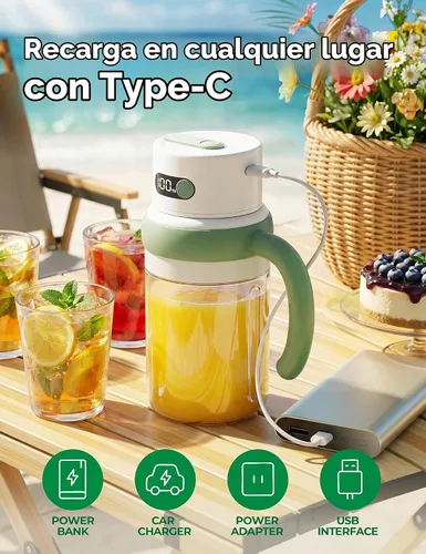Vista 5 de Batidora portátil para exprimidor, USB-C recargable, verde