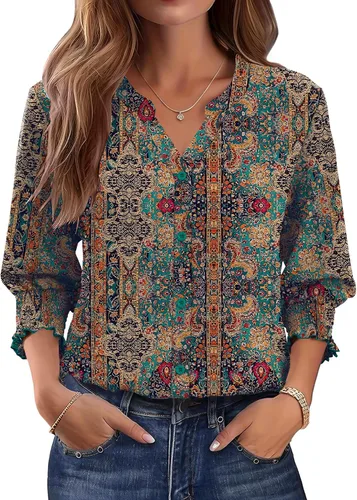 Vista 23 de LOMON Camisas con botones para mujer, manga 3/4, blusas casuales de negocios, blusas de verano 2026