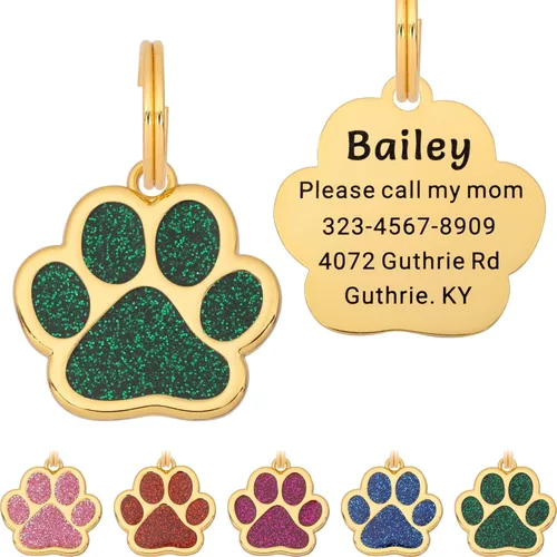 Vista 13 de Etiqueta para perro con grabado personalizado hasta 5 líneas de contenido para el nombre e información de tu mascota, bonita etiqueta de Azul