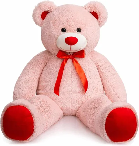 Vista 16 de Enorme Oso de Peluche Animal de Peluche Oso de Peluche Gigante con Lazo de Cinta Roja Juguete de Peluche de Día Regalo para Novia y Niños 36 Beige