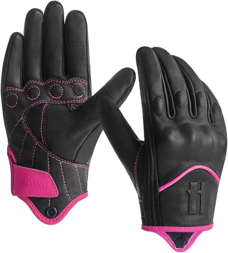 Vista 8 de Harssidanzar Guantes de moto para mujer, guantes de cuero para motocicleta, guantes de motocicleta, carreras de carretera, ciclismo, escalada