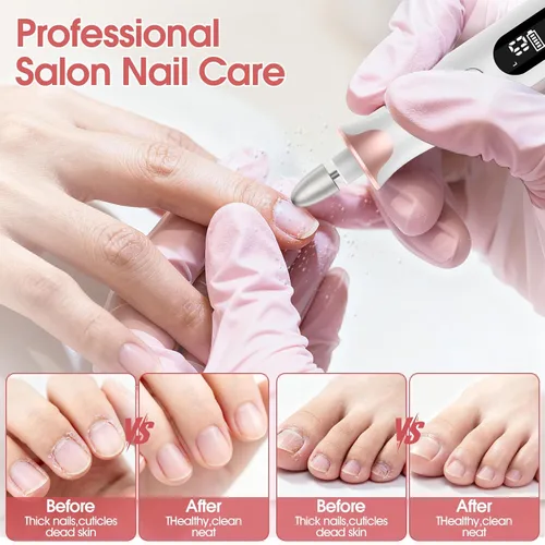 Vista 3 de Haootadiy Lima eléctrica de uñas, pulidor eléctrico inalámbrico con brocas de uñas, bandas de lijado, juego profesional de manicura y pedicura