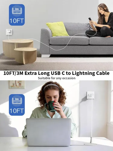 Vista 6 de Cargador rápido para iPhone, 10 pies y 20 W [certificado Apple MFi] USB tipo C, bloque de carga rápida, cargador Lightning para iPhone con cable