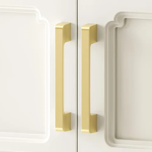Vista 2 de Rergy Tiradores de cocina para gabinetes, paquete de 10 unidades doradas de 5 pulgadas con agujero central, herrajes cuadrados para cajones de Oro