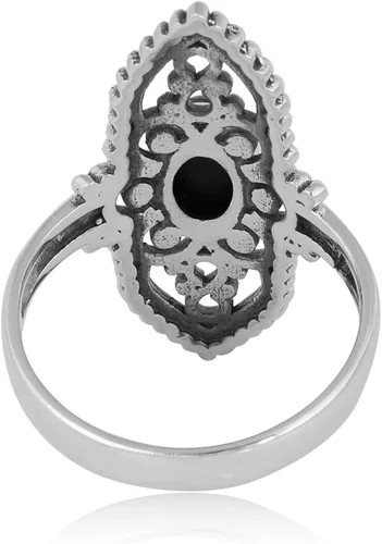 Vista 6 de Anillo ovalado de plata esterlina 925 con ónix negro y turquesa de 0.197 x 0.276 in, anillos de filigrana para mujer