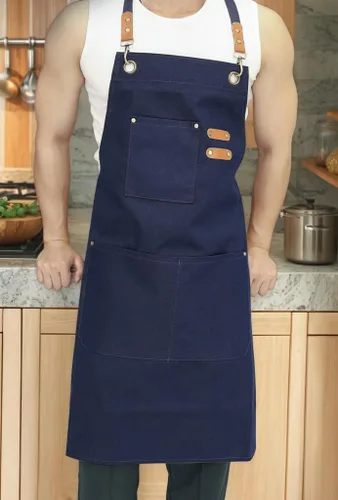 Vista 6 de EUDOLAH Delantales de chef para mujeres y hombres con bolsillos grandes, delantales de cocina, de lona, con espalda cruzada, repelente al agua