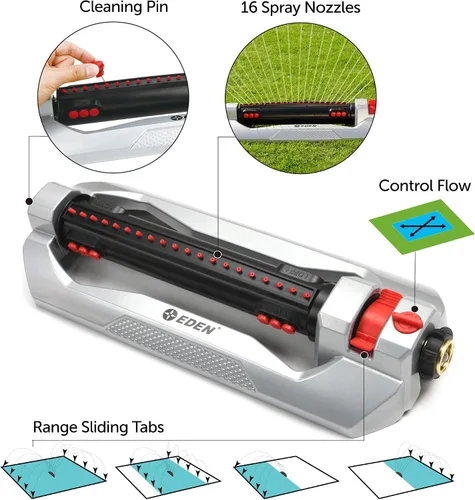 Vista 4 de Eden Rociador oscilante resistente y boquilla de control de pulgar de 7 patrones con juegos de inicio de conexión rápida