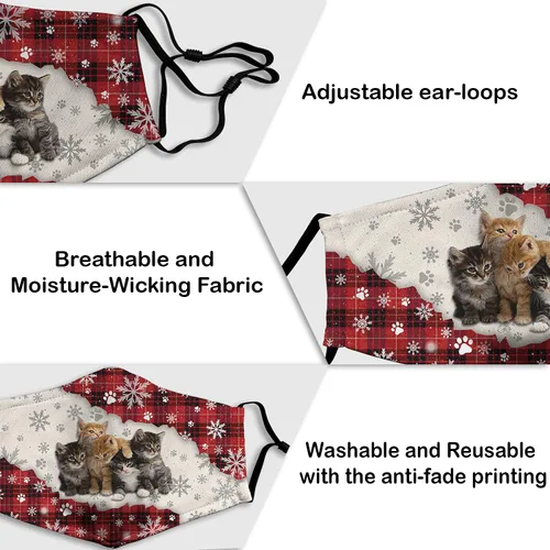 Vista 2 de 1 unids Navidad temáticos gatitos 3D impreso tela máscaras cara con alambre de nariz para mujeres adultos gatos amantes