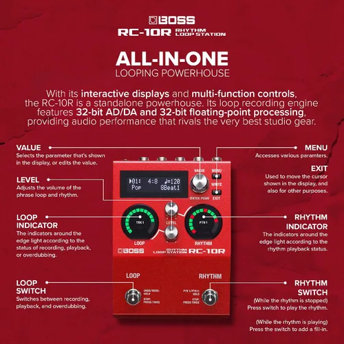 Vista 4 de BOSS RC-10R Rhythm Loop Station Bucle basado en canciones y ritmos dinámicos en un espacio pequeño 280 estilos preestablecidos 16 kits