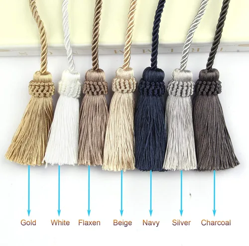 Vista 6 de Sujetadores de Cortina Hechos a Mano Decorativos Alzapaños de Cortina con Cuerda y Borla (Beige, 2P)