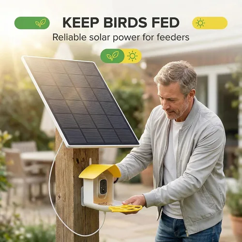 Vista 4 de Panel solar para comedero de pájaros, fuente de alimentación continua de 3W con enchufe tipo C para cámara de comedero de pájaros