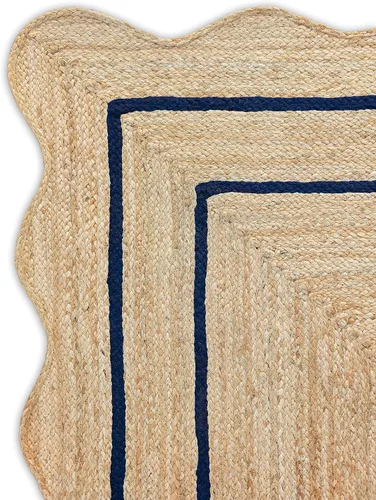 Vista 23 de Alfombra de Yute Natural Ondulada Festoneada - Corredor de Entrada Boho, Festón Estilo Granja, Blanco Roto (8'x10') Camino de entrada bohemio