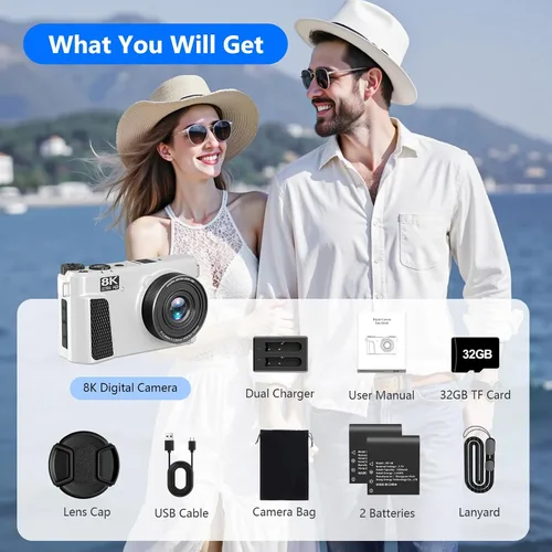 Vista 8 de Cámara digital 8K para fotografía, cámara de vlogging de 88MP para YouTube Blanco