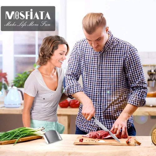 Vista 6 de MOSFiATA - Cuchillo de chef de 10 pulgadas súper afilado, cuchillo de cocina profesional con protector de dedos en caja de regalo, cuchillo