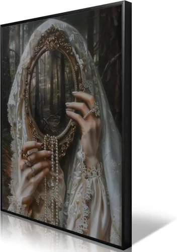 Vista 13 de Pintura retro de chica con estilo vintage en lienzo con estampado de rosas, póster estético antiguo, chica victoriana de estilo moody, arte de pared