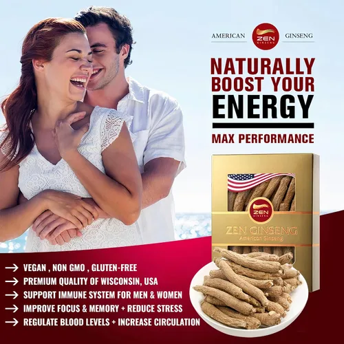 Vista 3 de Zen Ginseng American Wisconsin Ginseng - Raíz pequeña y larga, Panax Quinquefolio de calidad premium, aumenta la inmunidad y la energía para hombres