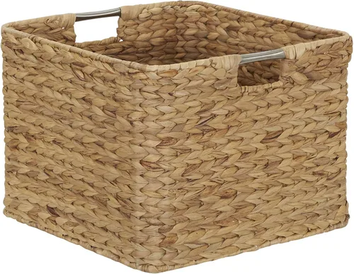 Vista 10 de Household Essentials Cesta tejida cuadrada, cubo de cuerda de papel con asas de acero inoxidable, gris