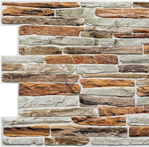 Vista 11 de Dundee Deco Paneles de pared 3D de piedra sintética de PVC marrón, 3.2 pies x 2.1 pies (98cm x 63cm), paquete de 10, decoración de paneles de pared