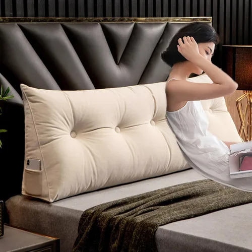 Vista 7 de Almohada triangular de cuña para cabecero, cojín de tamaño Queen, almohada de lectura para reposo prolongado, respaldo para sofá cama, litera, Beige