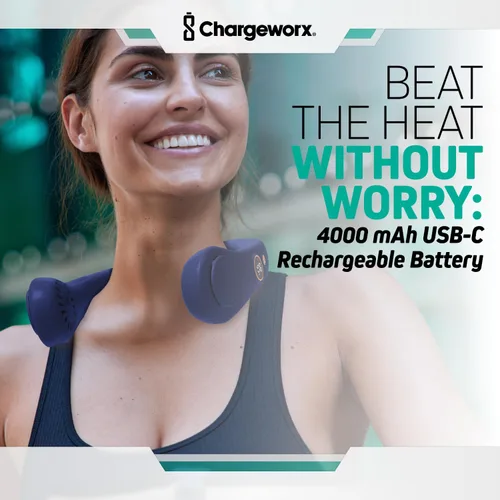 Vista 5 de CHARGEWORX Ventilador de cuello portátil portátil, ventilador de refrigeración personal sin aspas con batería recargable de 4000 mAh, pantalla LCD