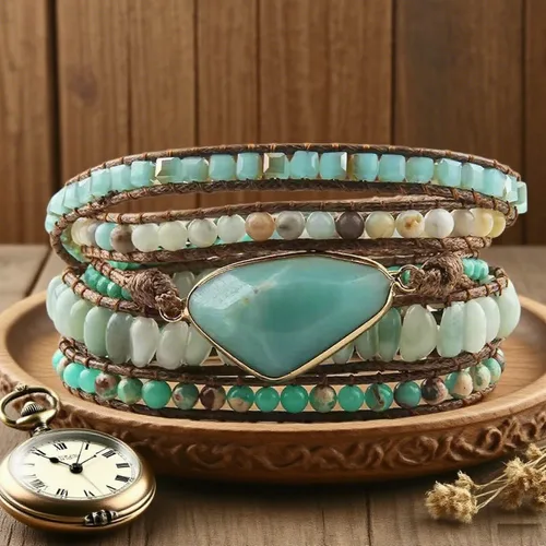 Vista 71 de ZOSOJONA - Pulseras bohemias hechas a mano de piedra natural, que dan vuelta, con cuentas de cristal de turquesa