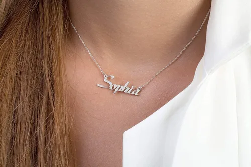 Vista 5 de Elegante joyero unisex con placa de nombre en oro macizo de 9k, 14k y 18k, collar con nombre personalizado, collar con nombre cursivo personalizado