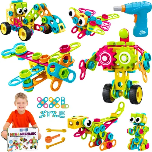 Vista 11 de Contixo Juguetes de construcción STEM – Juego de 65 piezas de azulejos magnéticos de mármol 3D para aprendizaje, apilables, juego de bloques