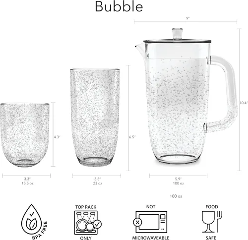 Vista 2 de TarHong Bubble Double Old Fashion Glass Mint, 15.5 onzas, plástico premium, juego de 6