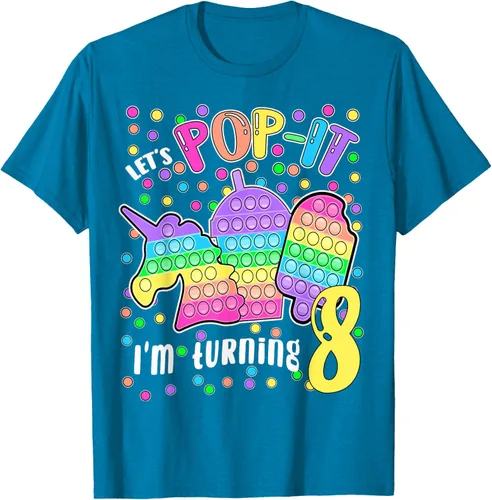 Vista 59 de Let's Pop-it I'm turning 8 Colorful 8th Birthday - Camiseta para niña, Negro