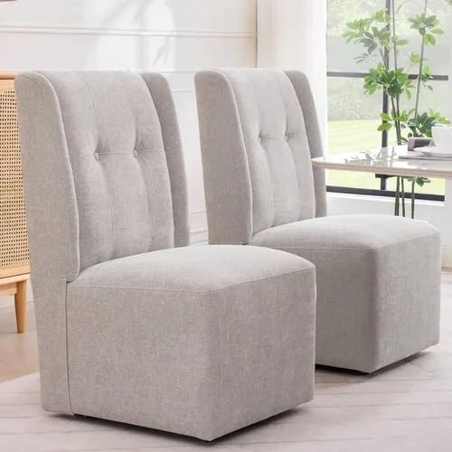 Vista 18 de Silla de comedor con ruedas Immulize Silla de comedor tapizada moderna con ruedas, silla giratoria sin brazos con respaldo alto para cocina, sala