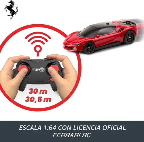 Vista 5 de Hot Wheels RC Vehículo Ferrari SF90 Stradale Assetto Fiorano a escala 1:64 Remote-Control 1:64 Scale Toy Car Recharges with USB Cable, Race On and