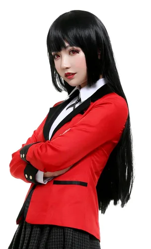 Vista 5 de Cosplayfm Jabami Yumeko negro largo recto Cosplay peluca negro