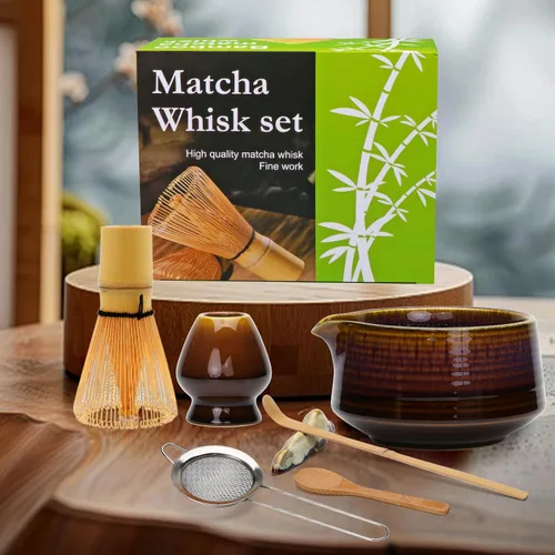 Vista 6 de Juego de batidor de matcha, juego de 7 piezas incluye cuenco de matcha (19 onzas), batidor de matcha de bambú y cuchara de matcha, soporte